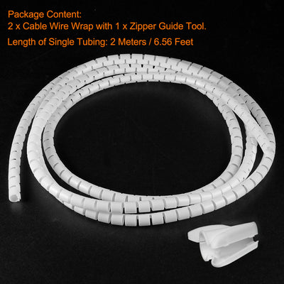 Harfington Uxcell 9mm Split Cable Wire Wrap for Cord Management White 2 Meters with Zipper 2 pcs