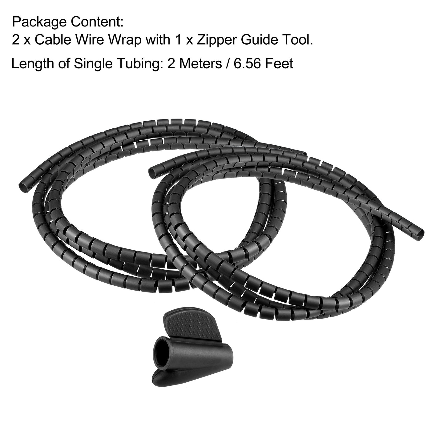 uxcell Uxcell 12mm Split Cable Wire Wrap for Cord Management Black 2 Meters with Zipper 2 pcs