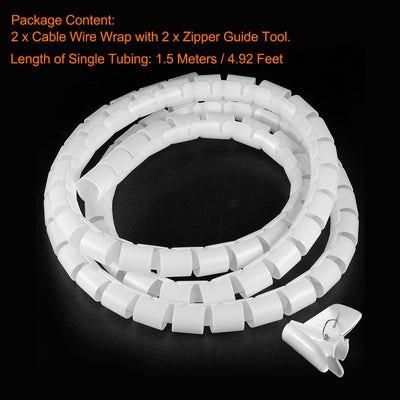 Harfington Uxcell 21mm Split Cable Wire Wrap for Cord Management White 1.5 Meter with Zipper 2 Set