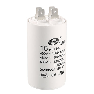 Harfington Uxcell CBB60 Run Capacitor 16uF 450V AC Double Insert 50/60Hz Cylinder 72x40mm White for Air Compressor Water Pump Motor
