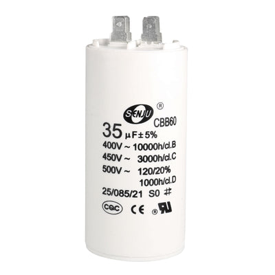 Harfington Uxcell CBB60 Run Capacitor 35uF 450V AC Double Insert 50/60Hz Cylinder 92x44mm White for Air Compressor Water Pump Motor