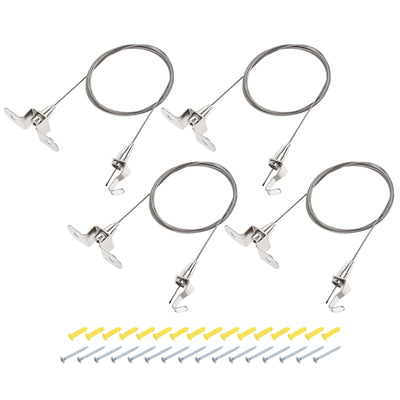 Harfington Uxcell Picture Hanging Wire Kit, 4Set 2M Adjustable Sling Hanging System for Home Picture Art Gallery Picture Display Kit, Load 66 Lbs, with Screws