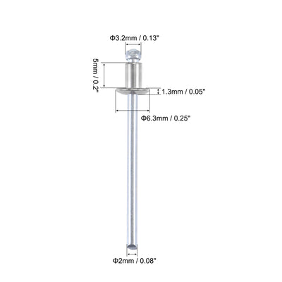Harfington Uxcell Blind Rivets 304 Stainless Steel 3.2mm Diameter 5mm Grip Length Silver 50pcs