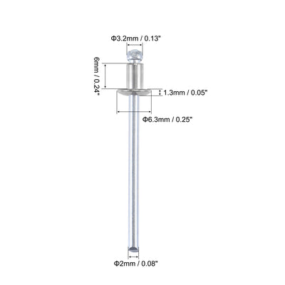 Harfington Uxcell Blind Rivets 304 Stainless Steel 3.2mm Diameter 6mm Grip Length Silver 50pcs