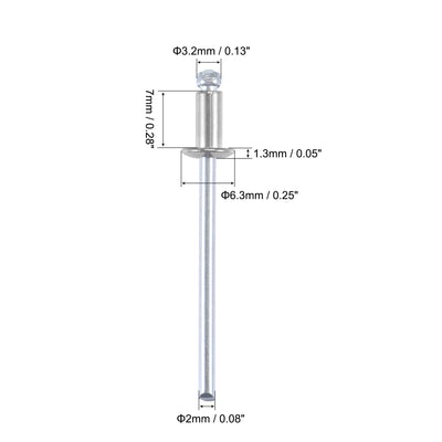 Harfington Uxcell Blind Rivets 304 Stainless Steel 3.2mm Diameter 7mm Grip Length Silver 50pcs