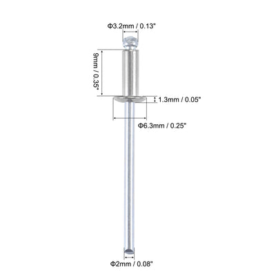 Harfington Uxcell Blind Rivets 304 Stainless Steel 3.2mm Diameter 9mm Grip Length Silver 50pcs