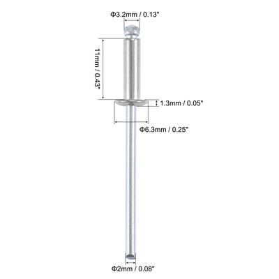 Harfington Uxcell Blind Rivets 304 Stainless Steel 3.2mm Diameter 11mm Grip Length Silver 100pcs