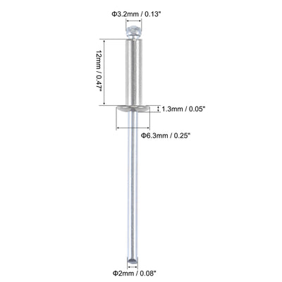 Harfington Uxcell Blind Rivets 304 Stainless Steel 3.2mm Diameter 12mm Grip Length Silver 50pcs