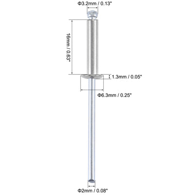 Harfington Uxcell Blind Rivets 304 Stainless Steel 3.2mm Diameter 16mm Grip Length Silver 100pcs