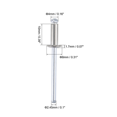 Harfington Uxcell Blind Rivets 304 Stainless Steel 4mm Diameter 10mm Grip Length Silver 50pcs