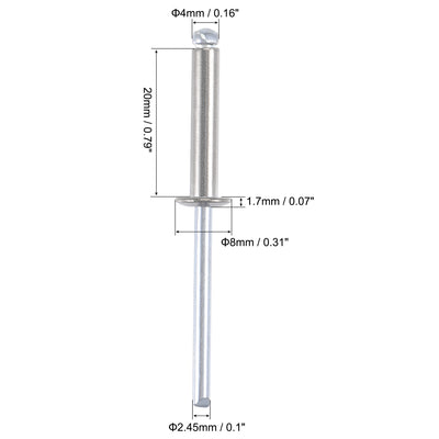 Harfington Uxcell Blind Rivets 304 Stainless Steel 4mm Diameter 20mm Grip Length Silver 50pcs