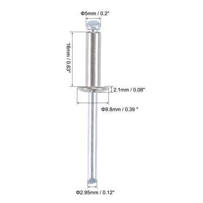 Harfington Uxcell Blind Rivets 304 Stainless Steel 5mm Diameter 16mm Grip Length Silver 100pcs