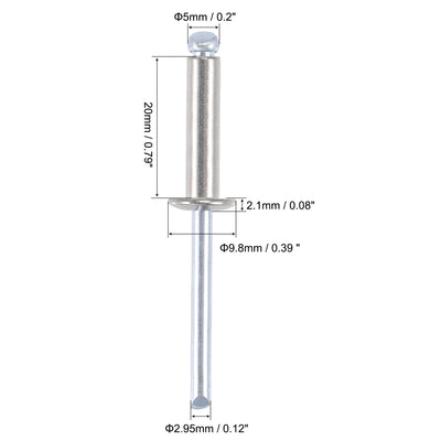 Harfington Uxcell Blind Rivets 304 Stainless Steel 5mm Diameter 20mm Grip Length Silver 50pcs