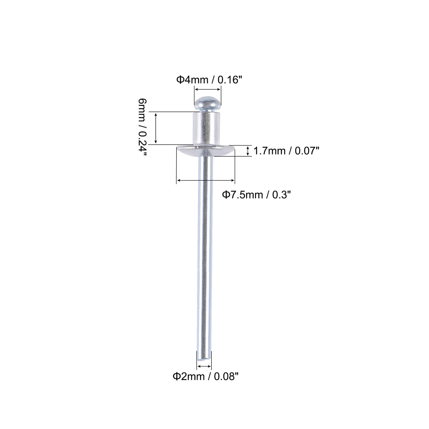 uxcell Uxcell Blind Rivets , Aluminum Pull Rivets Core Decoration Rivets 4mm Diameter 6mm Grip Length Silver Tone , 60pcs