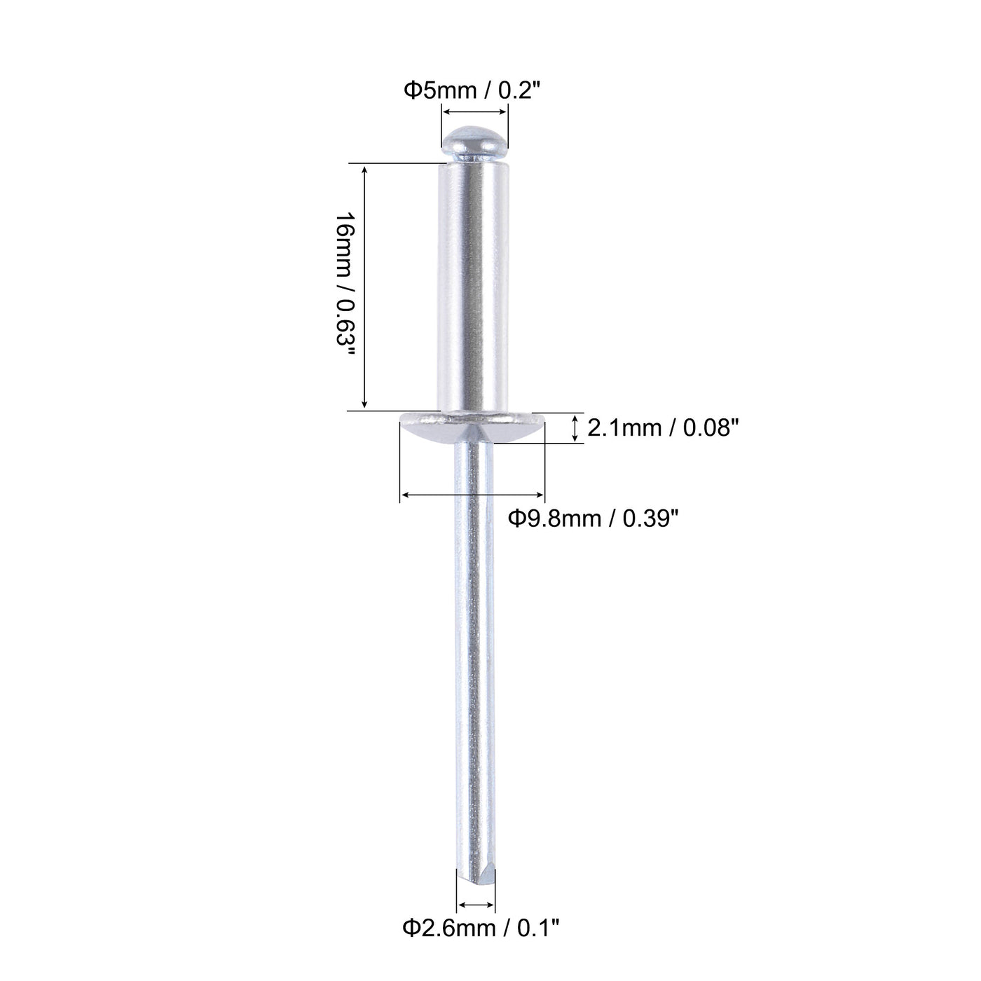 uxcell Uxcell Blind Rivets , Aluminum Pull Rivets Core Decoration Rivets 5mm Diameter 16mm Grip Length Silver Tone , 60pcs