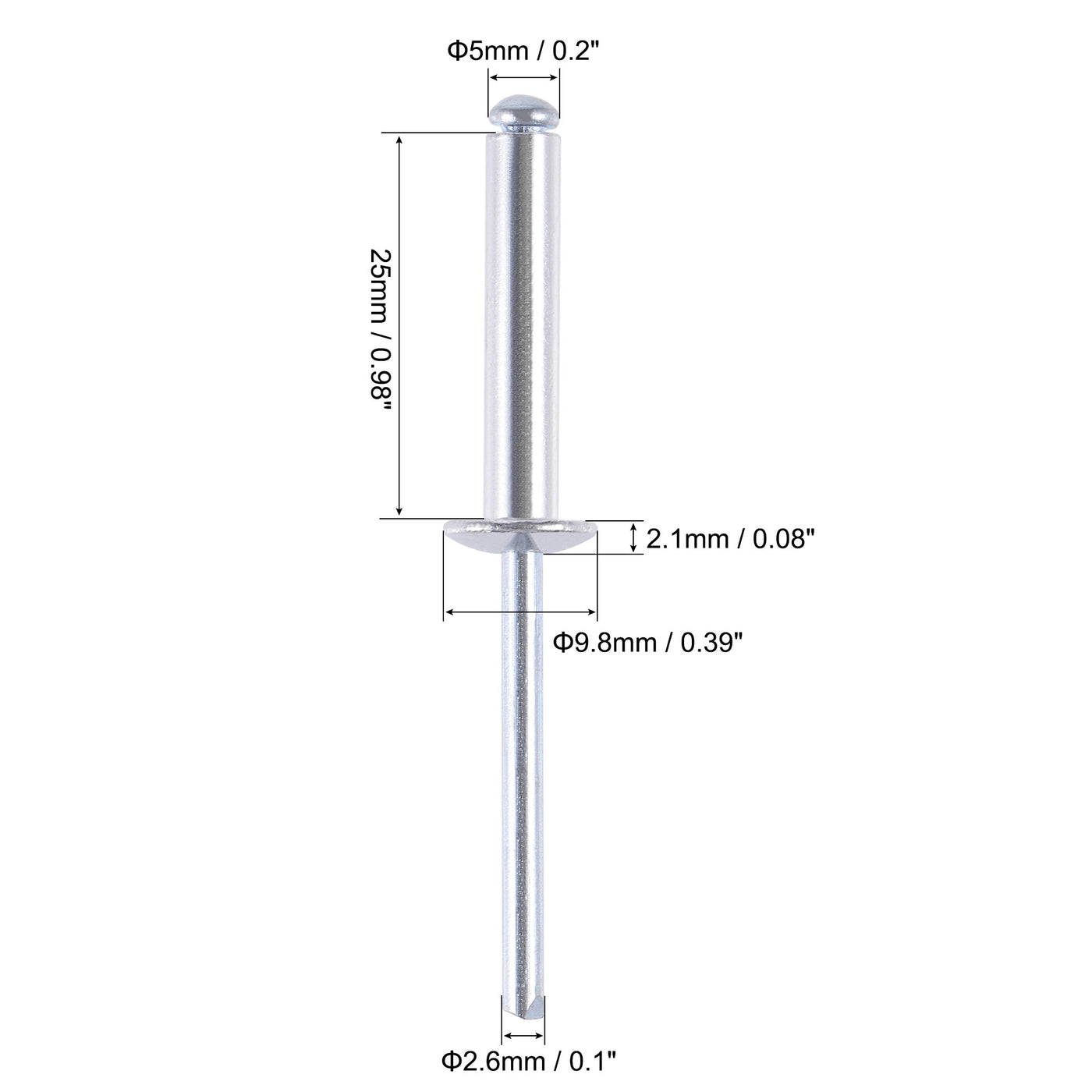 uxcell Uxcell Blind Rivets , Aluminum Pull Rivets Core Decoration Rivets 5mm Diameter 25mm Grip Length Silver Tone , 60pcs