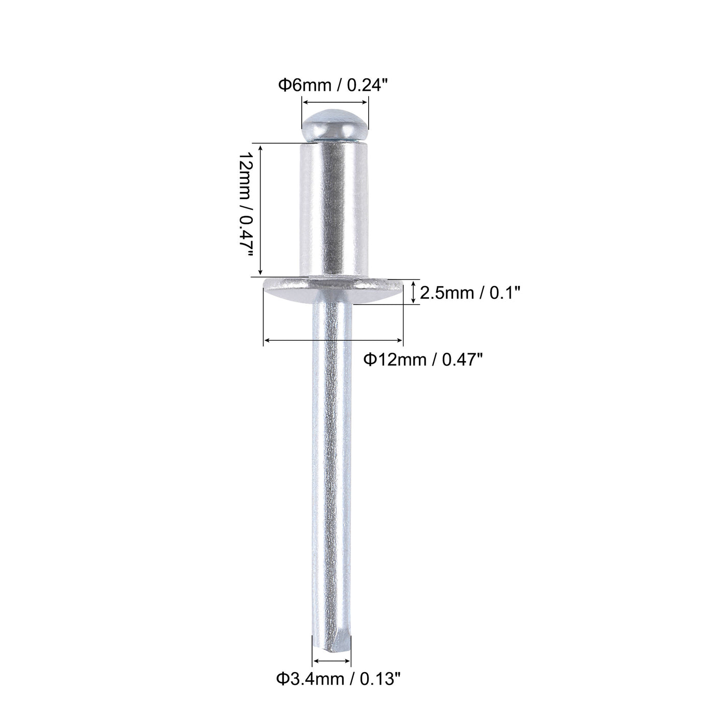 uxcell Uxcell Blind Rivets Aluminum 6mm Diameter 12mm Grip Length Silver Tone 50pcs