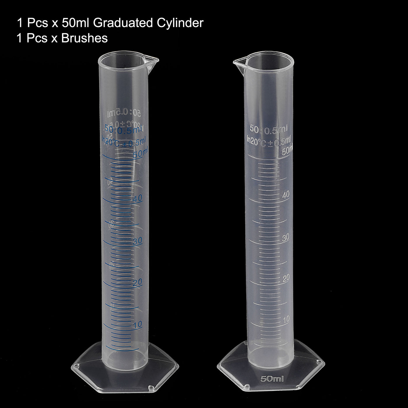 uxcell Uxcell Plastic Graduated Cylinder, 50ml Measuring Cylinder with 1 Brush, 2in1 Set for Science Lab
