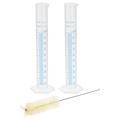 Harfington Uxcell Plastic Graduated Cylinder, 100ml Measuring Cylinder with 1 Brush, 3in1 Set for Science Lab