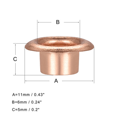 Harfington Uxcell Eyelets with Washers, 11 x 6 x 5mm Iron Through Hole Hollow Rivets Grommets Rose Gold 100 Set