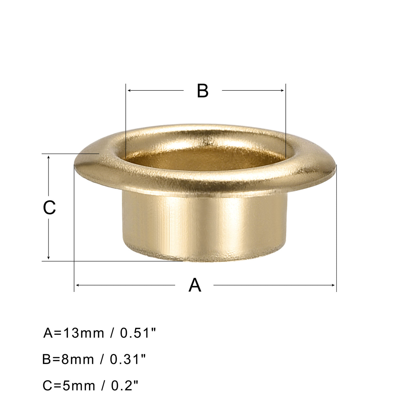 uxcell Uxcell Eyelets with Washers, 13 x 8 x 5mm Iron Through Hole Hollow Rivets Grommets Brass Tone 100 Set