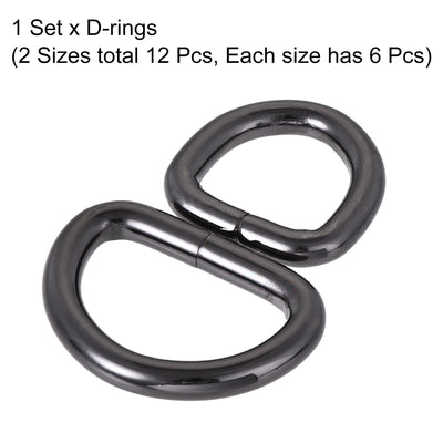 Harfington Uxcell Metal D Ring 0.63"(16mm) 0.98"(25mm) D-Rings Buckle Black, Total 12pcs