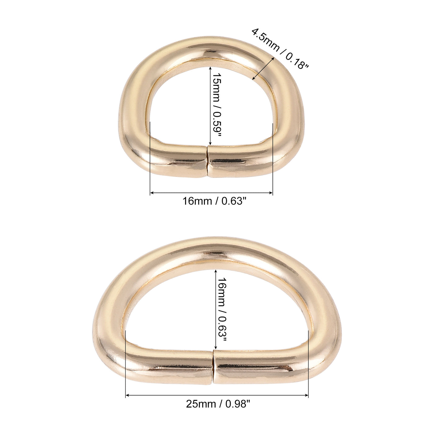 uxcell Uxcell Metal D Ring 0.63"(16mm) 0.98"(25mm) D-Rings Buckle Gold Tone, Total 12pcs