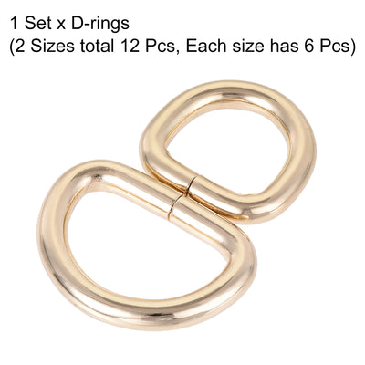 Harfington Uxcell Metal D Ring 0.63"(16mm) 0.98"(25mm) D-Rings Buckle Gold Tone, Total 12pcs
