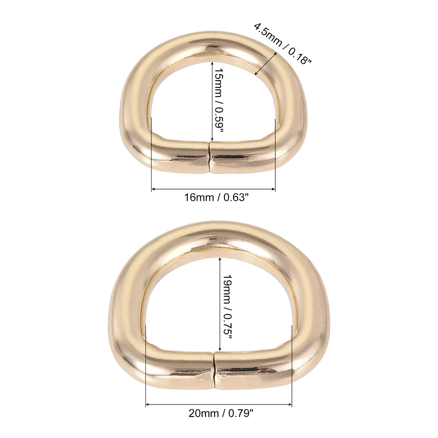 uxcell Uxcell Metal D Ring 0.63"(16mm) 0.79"(20mm) D-Rings Buckle Gold Tone, Total 12pcs