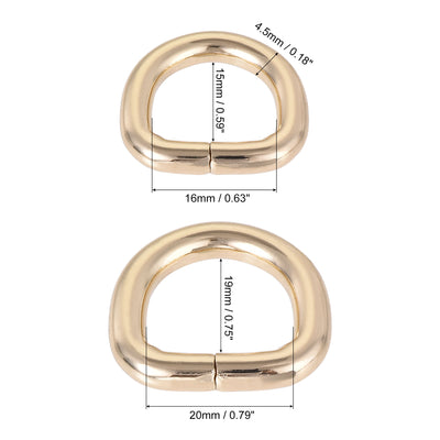 Harfington Uxcell Metal D Ring 0.63"(16mm) 0.79"(20mm) D-Rings Buckle Gold Tone, Total 12pcs