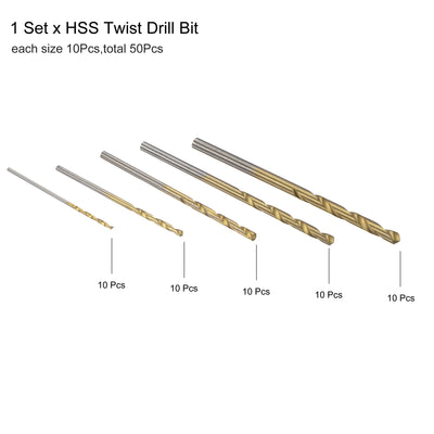 Harfington Uxcell High Speed Steel Twist Drill Bit Set, Titanium Coating Tool 1mm-3mm Dia
