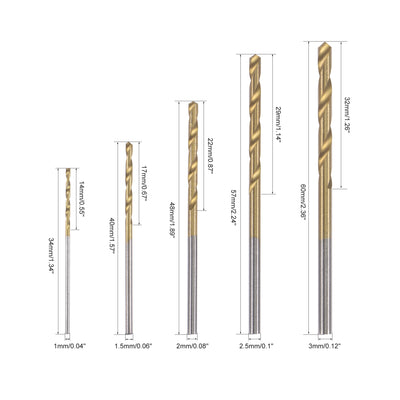 Harfington Uxcell High Speed Steel Twist Drill Bit Set, Titanium Coating Tool 1mm-3mm Dia