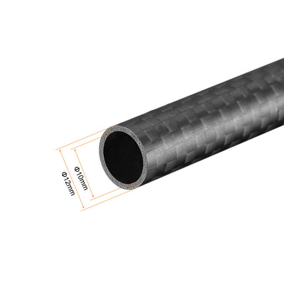 Harfington Uxcell Carbon Fiber Round Tube 10x8x330mm 3K Roll Wrapped Matt for RC Airplane 1Pcs