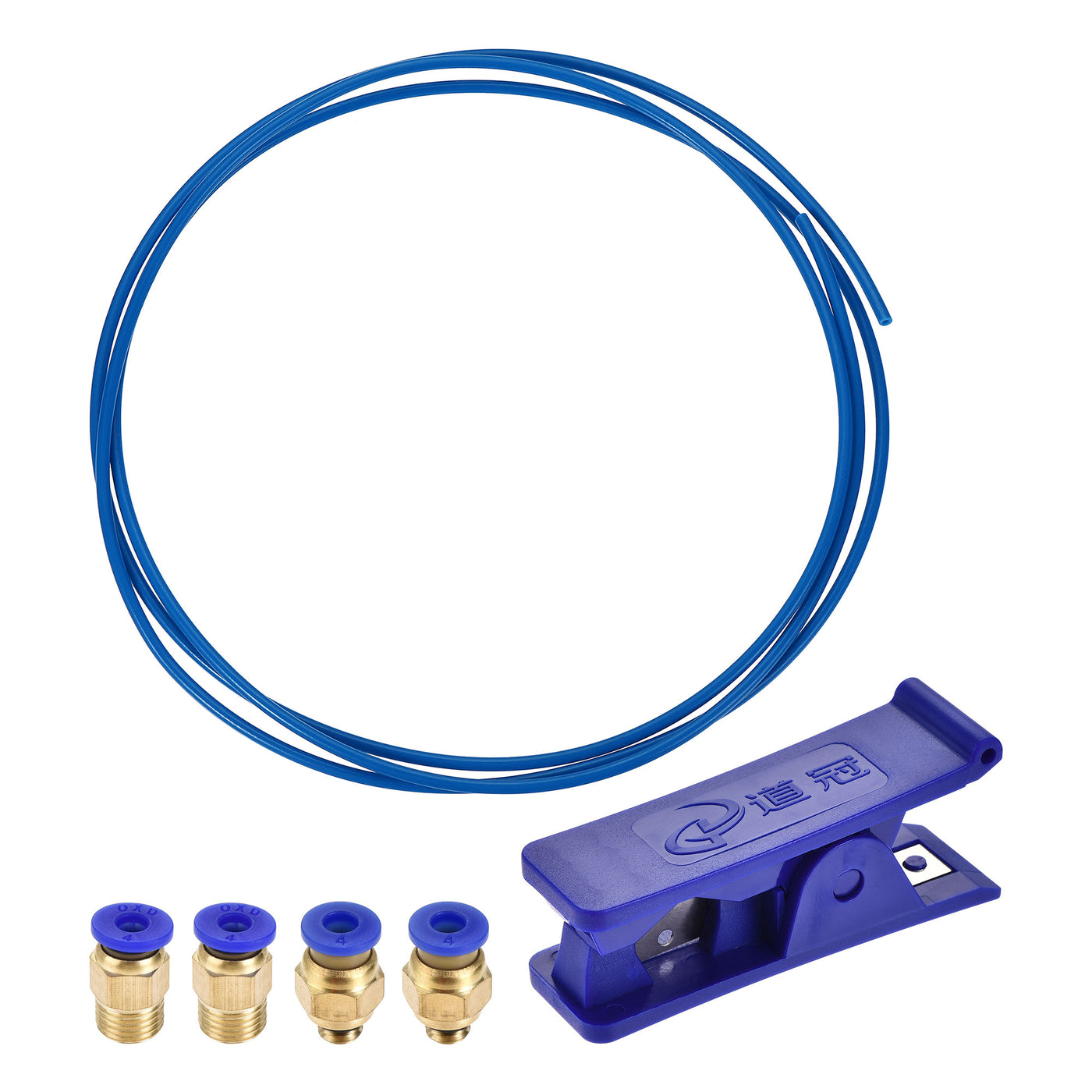 uxcell Uxcell Pneumatic PTFE Air Tubing Hose Kit 4mm OD 2M Length Blue with Tube Cutter and M6 M10 Fittings