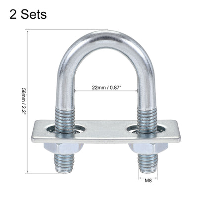 Harfington Uxcell Round U-Bolt 25mm Inner Width 90mm Length Steel M8 with Nut Plate 2 Sets