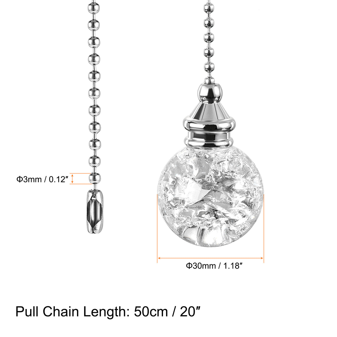 uxcell Uxcell 20 Inch Ceiling Fan Pull Chain, Decorative Crystal Fan Pull Chain Ornament Extension, 3mm Diameter Beaded 30mm Ice Cracked Ball Pendant, Clear