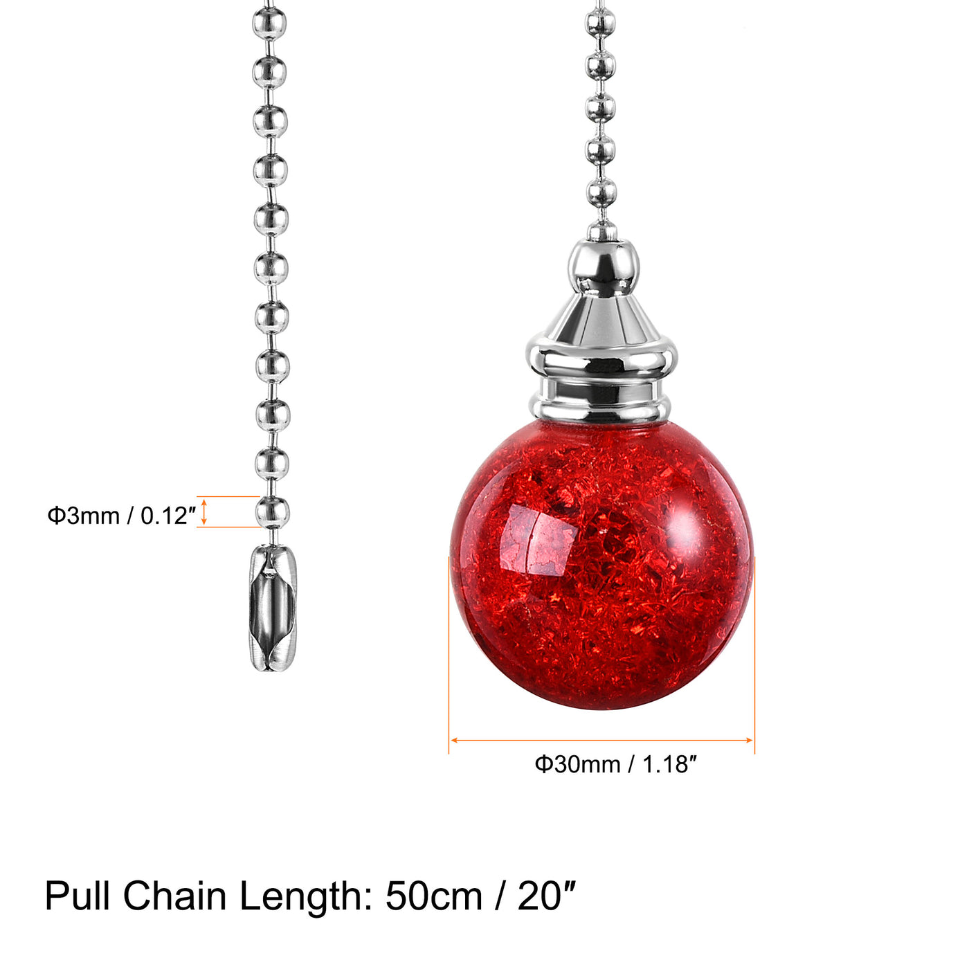 uxcell Uxcell 20 Inch Ceiling Fan Pull Chain, Decorative Crystal Fan Pull Chain Ornament Extension, 3mm Diameter Beaded 30mm Ice Cracked Ball Pendant, Red