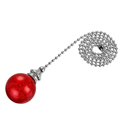 Harfington Uxcell 20 Inch Ceiling Fan Pull Chain, Decorative Crystal Fan Pull Chain Ornament Extension, 3mm Diameter Beaded 30mm Ice Cracked Ball Pendant, Red