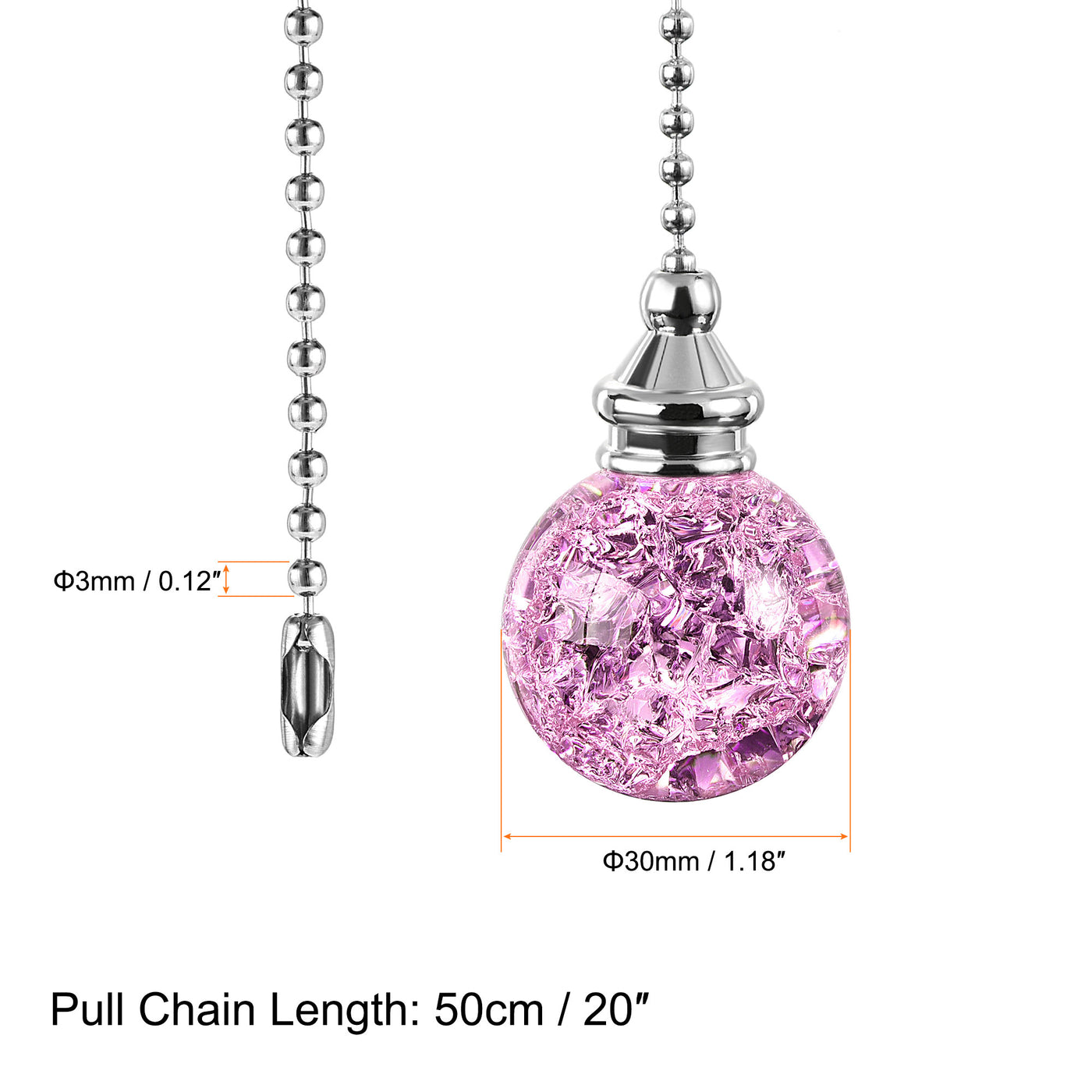 uxcell Uxcell 20 Inch Ceiling Fan Pull Chain, Decorative Crystal Fan Pull Chain Ornament Extension, 3mm Diameter Beaded 30mm Ice Cracked Ball Pendant, Pink