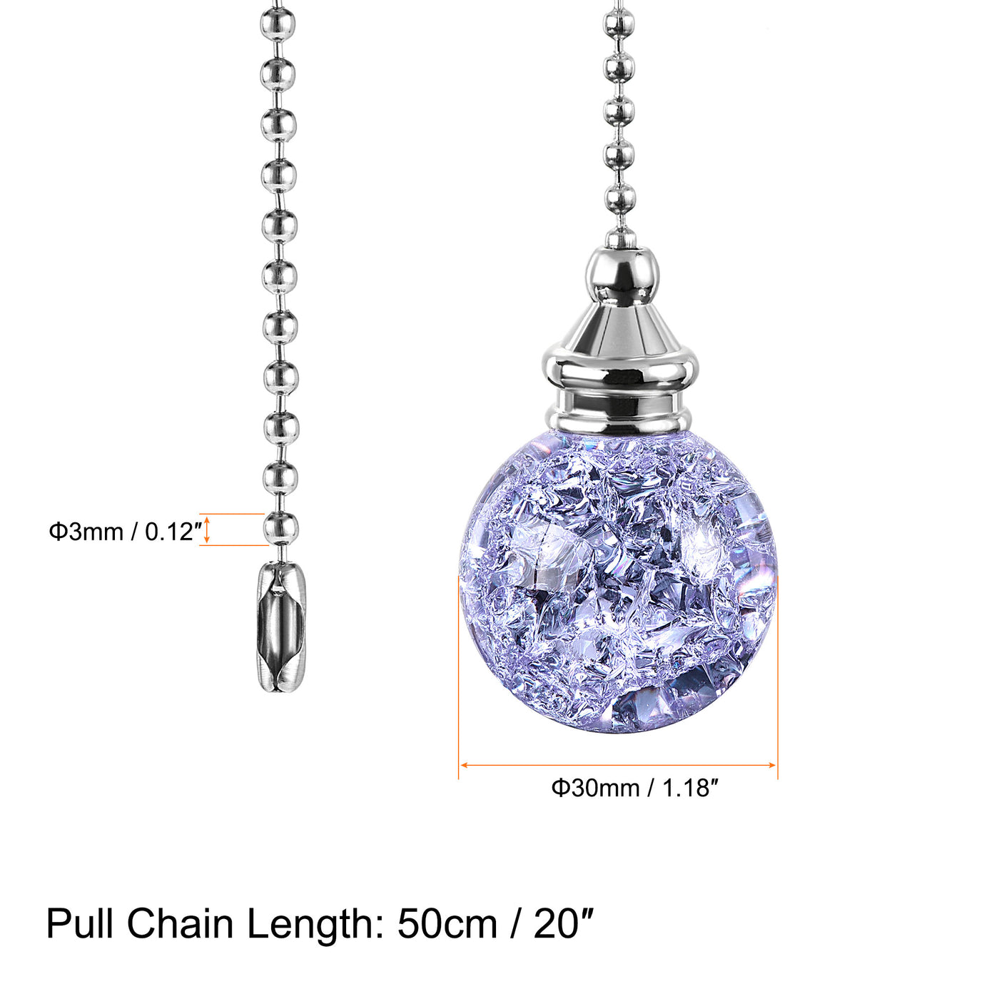 uxcell Uxcell 20 Inch Ceiling Fan Pull Chain, Decorative Crystal Fan Pull Chain Ornament Extension, 3mm Diameter Beaded 30mm Ice Cracked Ball Pendant, Purple