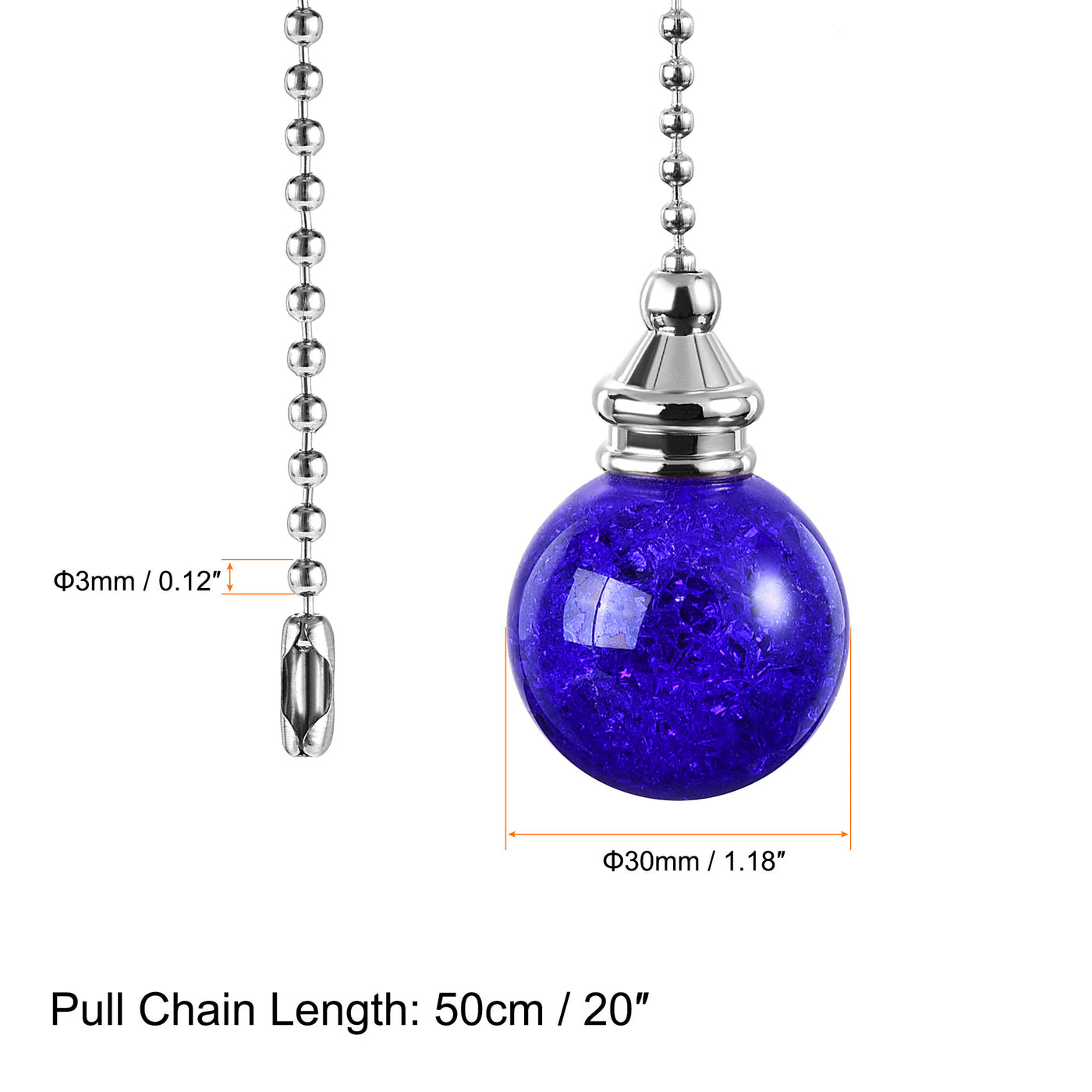 uxcell Uxcell 20 Inch Ceiling Fan Pull Chain, Decorative Crystal Fan Pull Chain Ornament Extension, 3mm Diameter Beaded 30mm Ice Cracked Ball Pendant, Blue