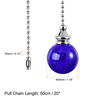 Harfington Uxcell 20 Inch Ceiling Fan Pull Chain, Decorative Crystal Fan Pull Chain Ornament Extension, 3mm Diameter Beaded 30mm Ice Cracked Ball Pendant, Blue