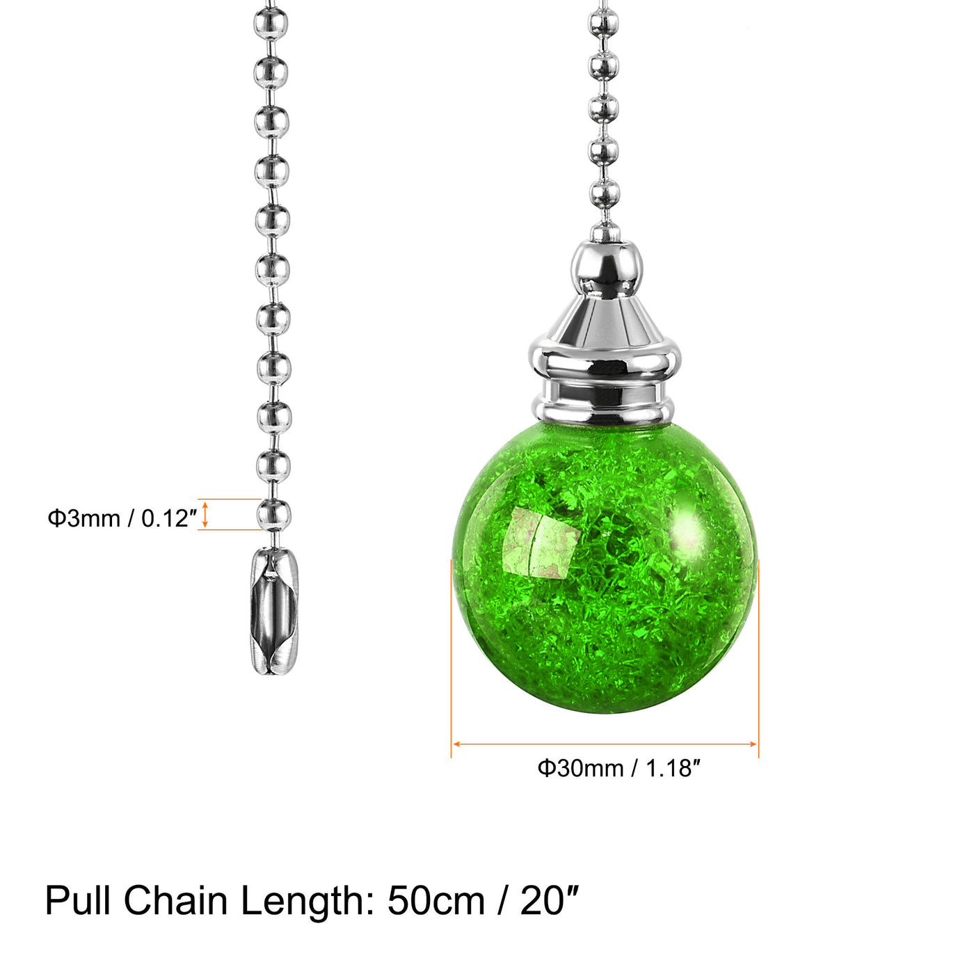 uxcell Uxcell 20 Inch Ceiling Fan Pull Chain, Decorative Crystal Fan Pull Chain Ornament Extension, 3mm Diameter Beaded 30mm Ice Cracked Ball Pendant, Green