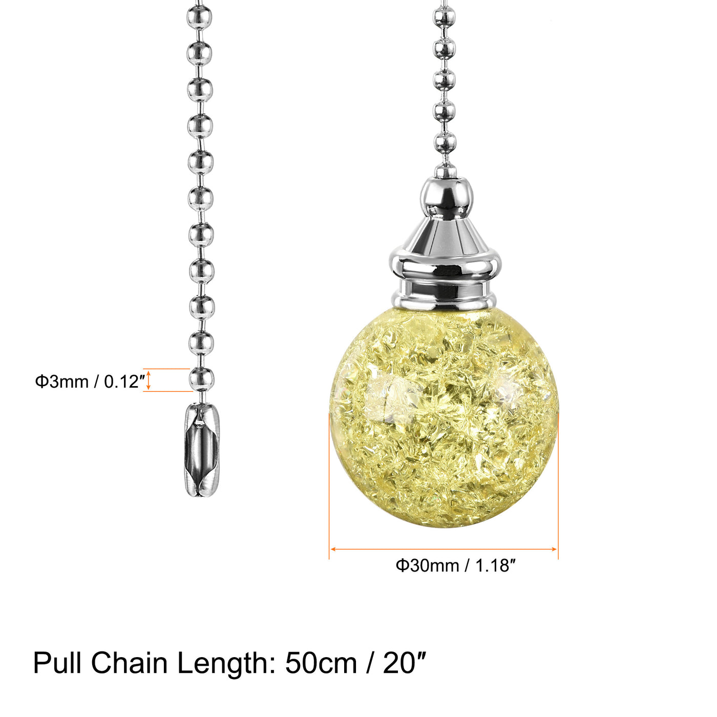 uxcell Uxcell 20 Inch Ceiling Fan Pull Chain, Decorative Crystal Fan Pull Chain Ornament Extension, 3mm Diameter Beaded 30mm Ice Cracked Ball Pendant, Golden Tone