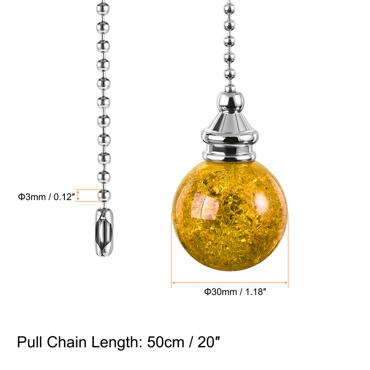 uxcell Uxcell 20 Inch Ceiling Fan Pull Chain, Decorative Crystal Fan Pull Chain Ornament Extension, 3mm Diameter Beaded 30mm Ice Cracked Ball Pendant, Amber