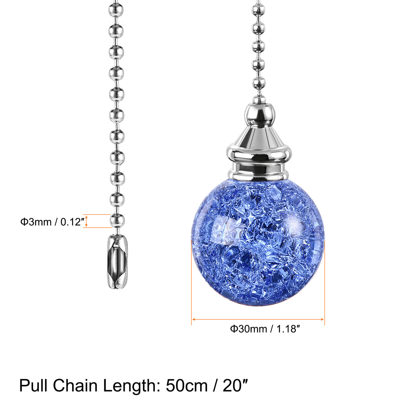uxcell Uxcell 20 Inch Ceiling Fan Pull Chain, Decorative Crystal Fan Pull Chain Ornament Extension, 3mm Diameter Beaded 30mm Ice Cracked Ball Pendant, Light Blue