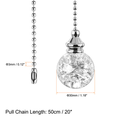 Harfington Uxcell 20 Inch Ceiling Fan Pull Chain, Decorative Crystal Fan Pull Chain Ornament Extension, 3mm Diameter Beaded 30mm Ice Cracked Ball Pendant, Clear 2Pcs