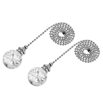 Harfington Uxcell 20 Inch Ceiling Fan Pull Chain, Decorative Crystal Fan Pull Chain Ornament Extension, 3mm Diameter Beaded 30mm Ice Cracked Ball Pendant, Clear 2Pcs