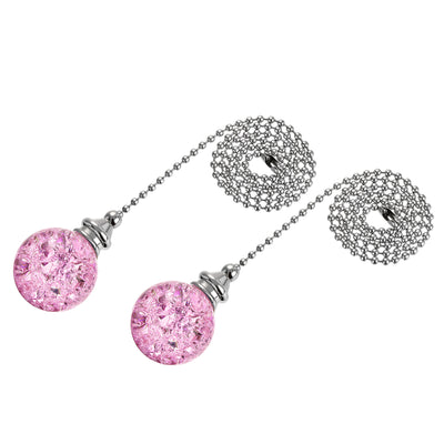 Harfington Uxcell 20 Inch Ceiling Fan Pull Chain, Decorative Crystal Fan Pull Chain Ornament Extension, 3mm Diameter Beaded 30mm Ice Cracked Ball Pendant, Pink 2Pcs