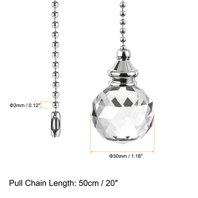 Harfington Uxcell Ceiling Fan Pull Chain, 20 Inch Nickel Finish Chain Ornament Extension, 30mm Clear Crystal Ball Pendant